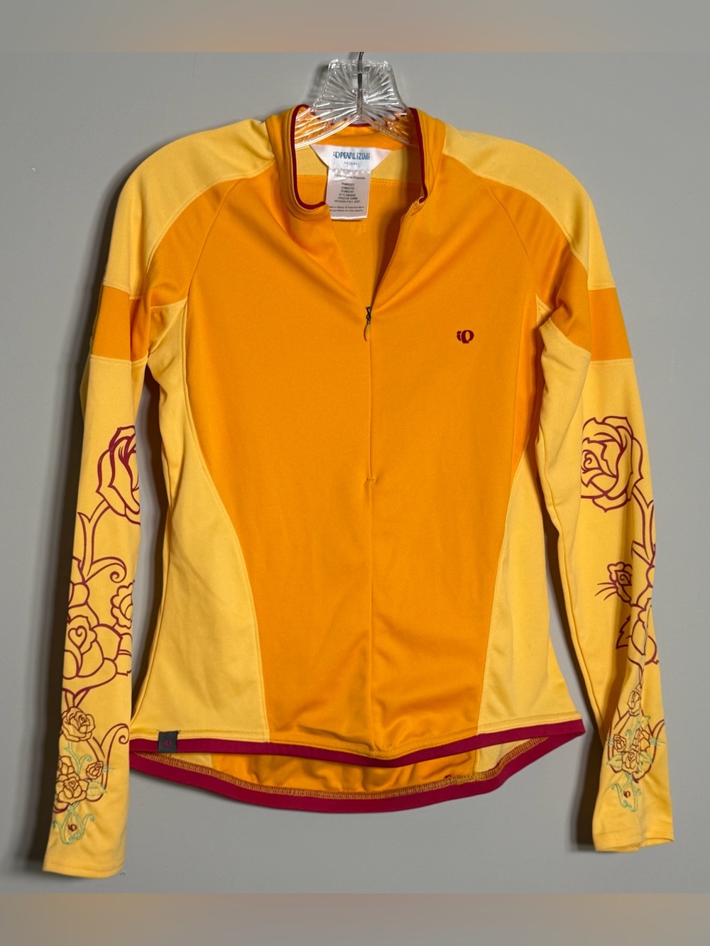 Pearl Izumi Yellow & Orange Floral Sleeve Cycling Jersey Size M